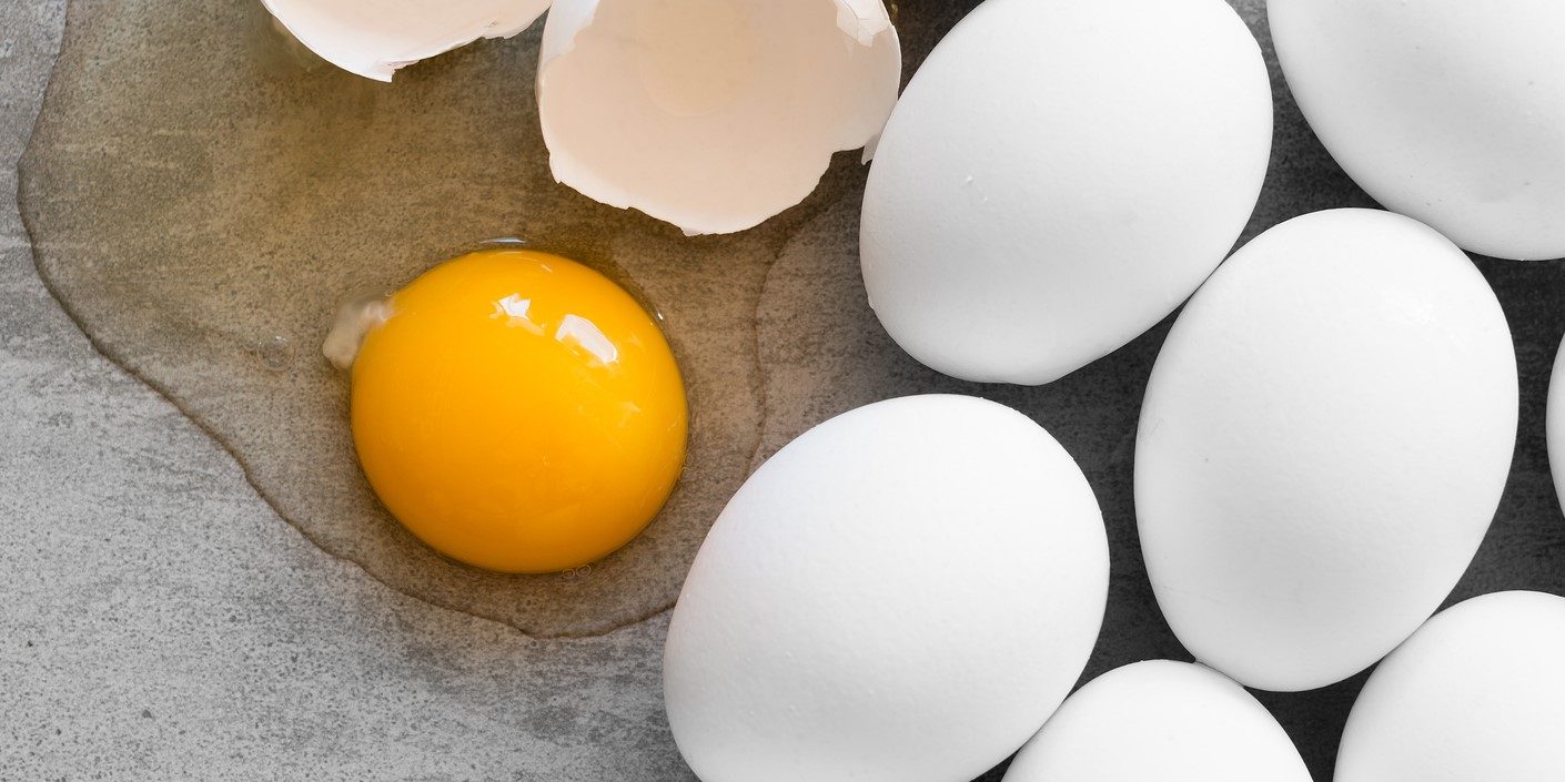 White eggs on a concrete table