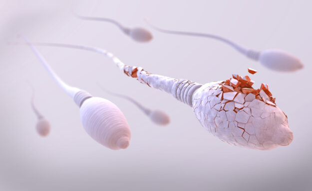 3d,Illustration,Of,White,Damaged,Sperm,Cells,Swimming,To,The
